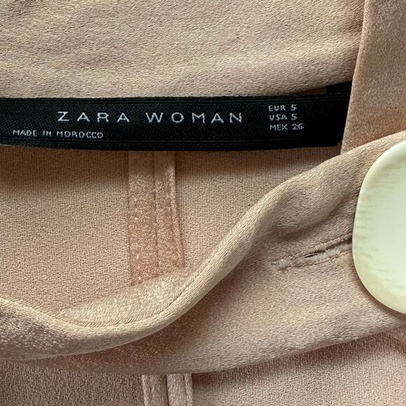 Zara Blush Knotted Satin Midi Dress Plunging Neckline Leg Slit Button Collar, S - Picture 5 of 15